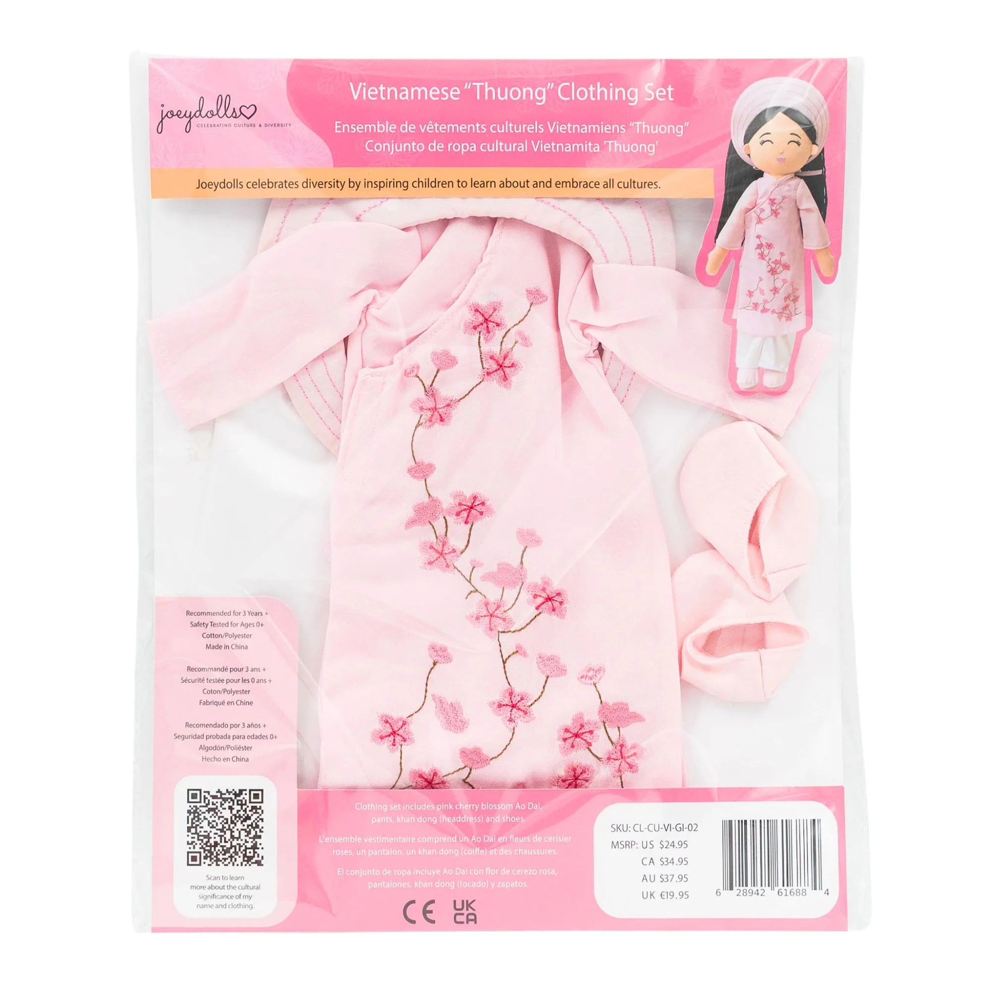 Pink Ao Dai (Thuong) Outfit for 18” Hoa Signature Doll - Image 3